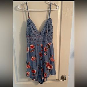 Blue floral Crochet Top summer mini romper
